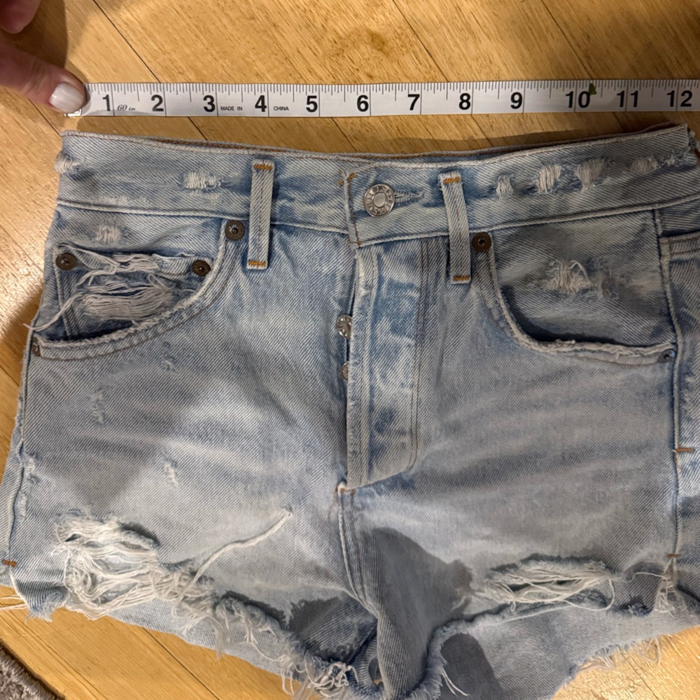 Agolde Jaden High-Waisted Distressed Denim Shorts - Picture 7 of 9